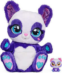 Purple and white Panda-Roo plush toy with big blue eyes and teal paw pads