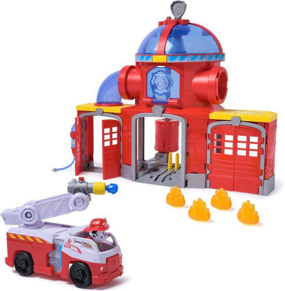 PAW Patrol Fire Rescue Command Center mit rotem Feuerwehrfahrzeug und Flammenfiguren