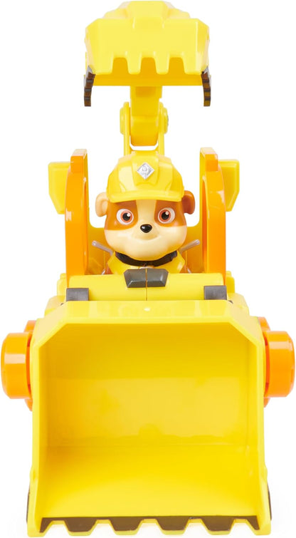 Close-up: Rubble figure in yellow bulldozer cockpit with front scoop blade