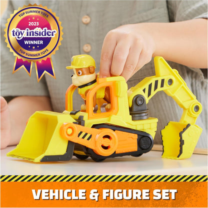 Vehicle & figure set: Rubble in yellow bulldozer cab with digging arm raised