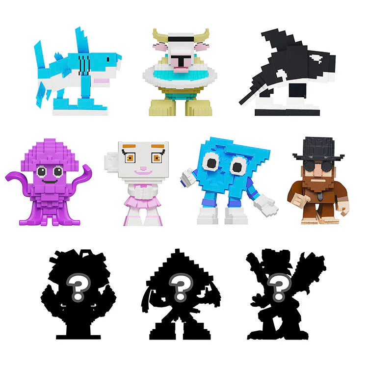 Steal A Brainrot minifigures, three black question-mark silhouettes of characters