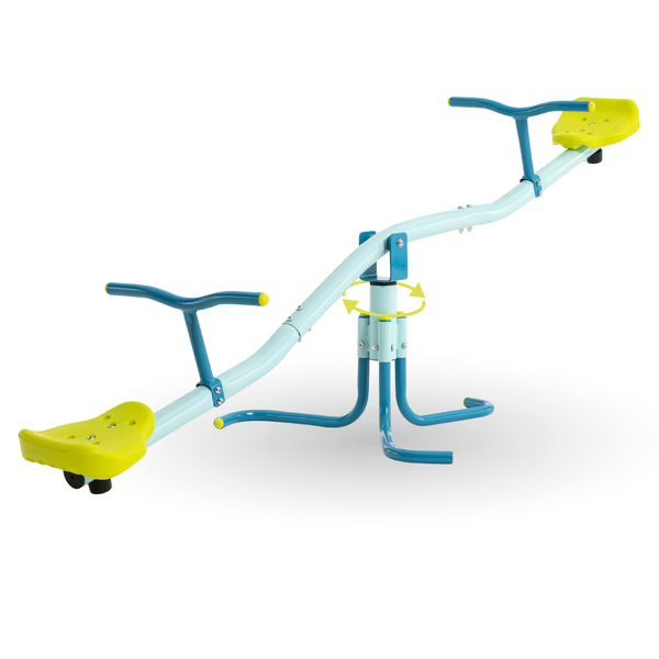 Playground activity set with two seats, handlebars, and pivot base