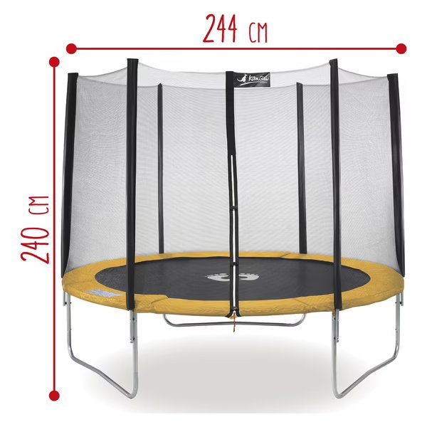 Trampoline with safety net, 244 cm diameter and 140 cm overall height
