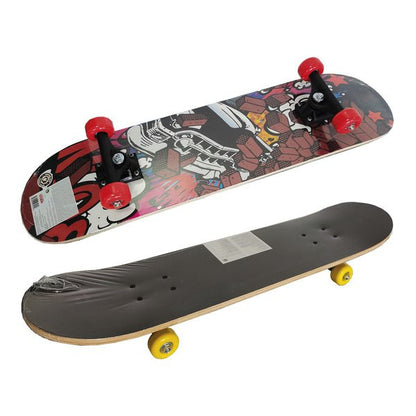 Cruise Beginner Skateboard set: graphic deck with red wheels, plus dark deck with yellow wheels
