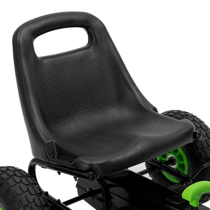 Go-Kart Viper: schwarzer gepolsterter Sitz und grüne Vorderrad-Felge