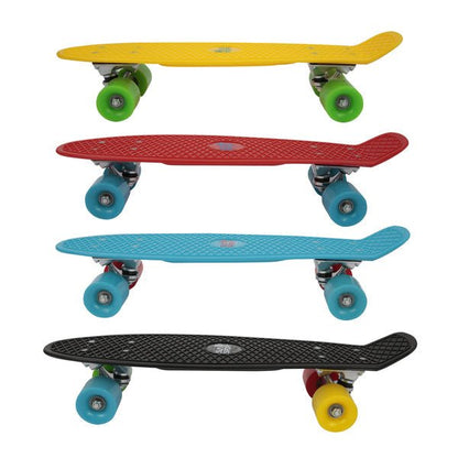 Assorted colors vintage skateboards: yellow, red, blue, and black decks