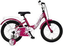 16-inch kid's bicycle, pink with black seat and white training wheels