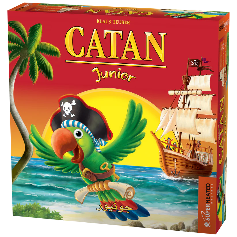 Catan Junior Brettspielbox mit Piratenmotiv, Papagei und Segelschiff