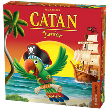 Catan Junior Brettspielbox mit Piratenmotiv, Papagei und Segelschiff