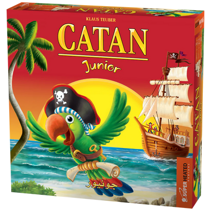 Catan Junior Brettspielbox mit Piratenmotiv, Papagei und Segelschiff
