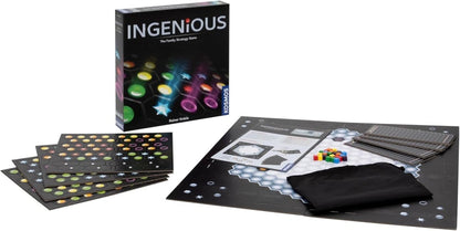 Ingenious board game set with box, fold-out boards, tiles, and black pouch