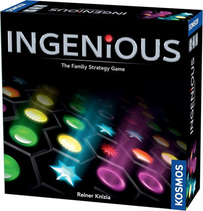 Ingenious travel strategy game box front with colorful hexagon icons