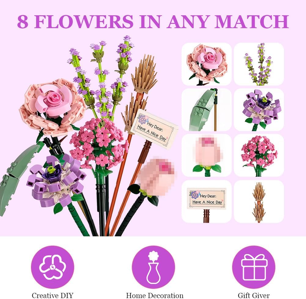 Poster for mini flowers building set: 8 flower designs in one set