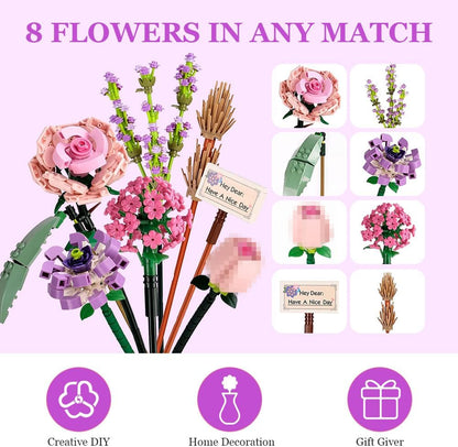 Poster for mini flowers building set: 8 flower designs in one set