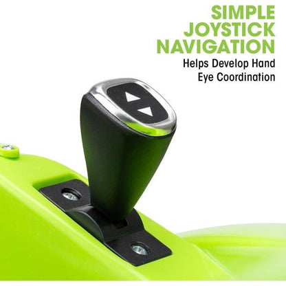 Steering handle and control base on green electric dinosaur bumper car