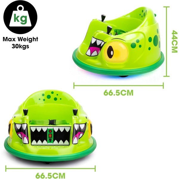 Green electric dinosaur ride-on bumper car, 66.5 cm; max load 30 kg