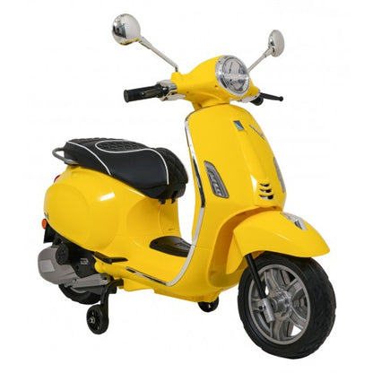 Big Vespa 6V ride-on scooter, yellow body with black seat
