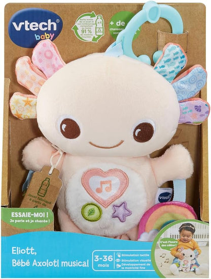 Eliott musical baby axolotl plush toy with colorful buttons and soft plush body
