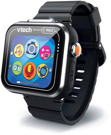 Schwarze Kidizoom Smartwatch Max mit rundem Touchdisplay und schwarzem Silikonarmband