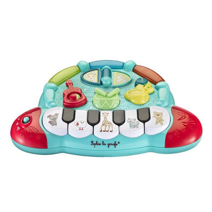 Piano Follies toy piano with red-and-teal keys and animal buttons
