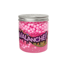 Pink slime jar with silver metal lid and round slime beads inside