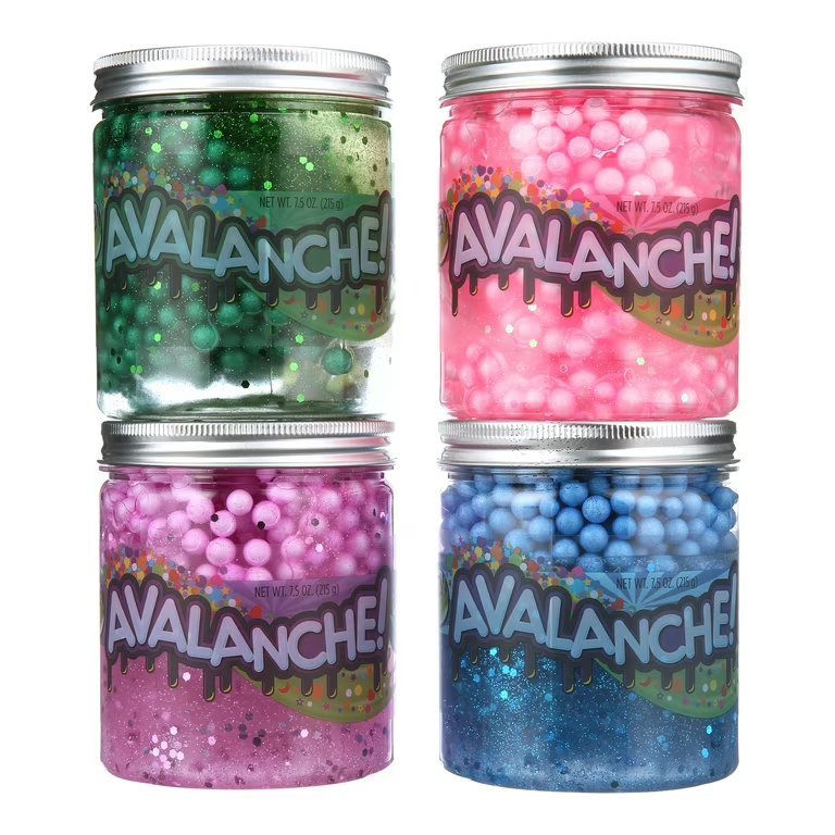 Assorted slime jar set with silver lids: green, pink, purple, and blue beads