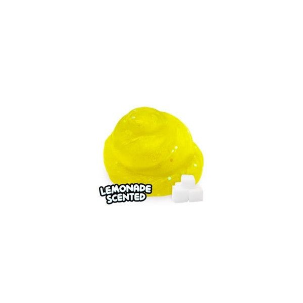 Lemonade-scented yellow jelly cube with small white cube pieces
