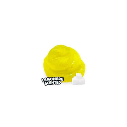 Lemonade-scented yellow jelly cube with small white cube pieces