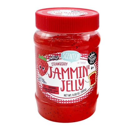 Strawberry scented jammin jelly slime jar with red screw-top lid