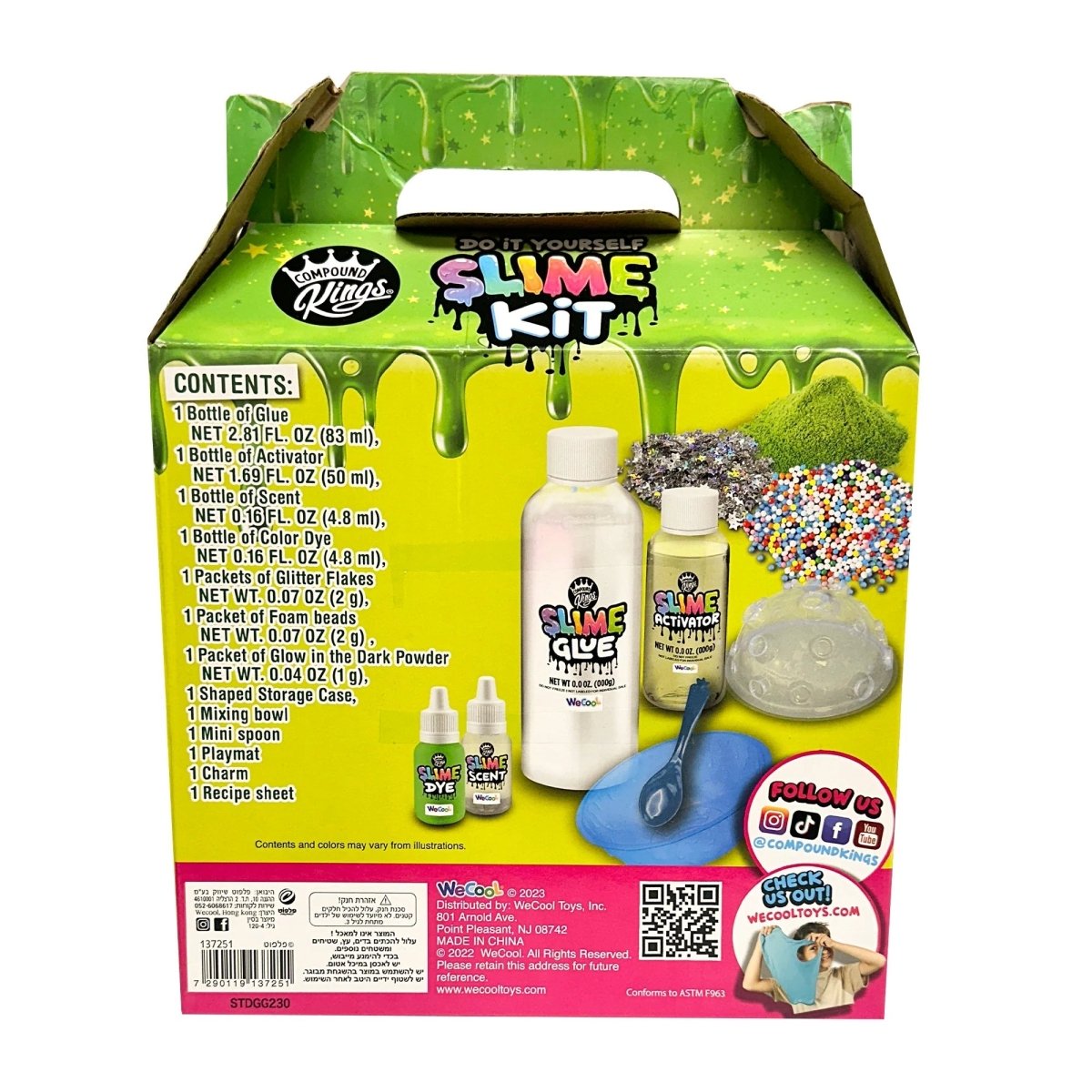 Slime kit box back panel showing included contents and glue bottle artwork