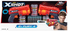 2-pack dart blasters: red and orange blasters with blue accents, shown in retail box