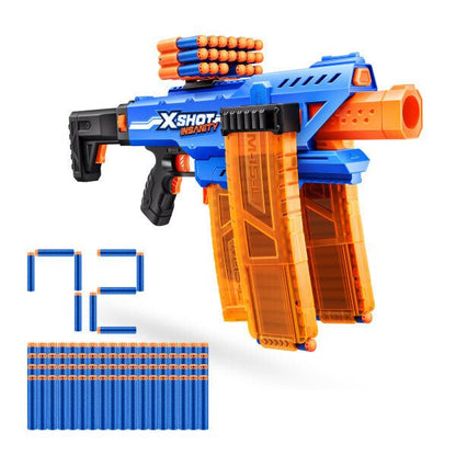 Insanity motorisierter Blaster, orangefarbenes Magazin, blaue Darts