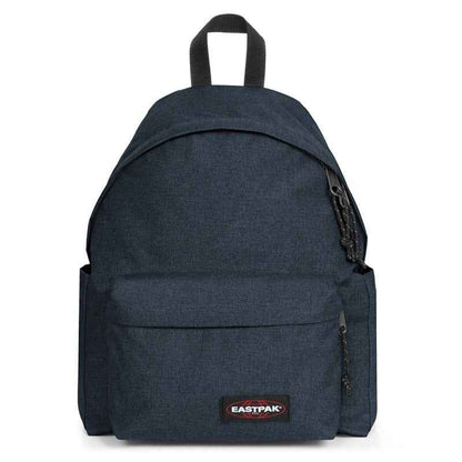 Blue mini backpack with curved top, front zipper pocket, and Eastpak logo patch