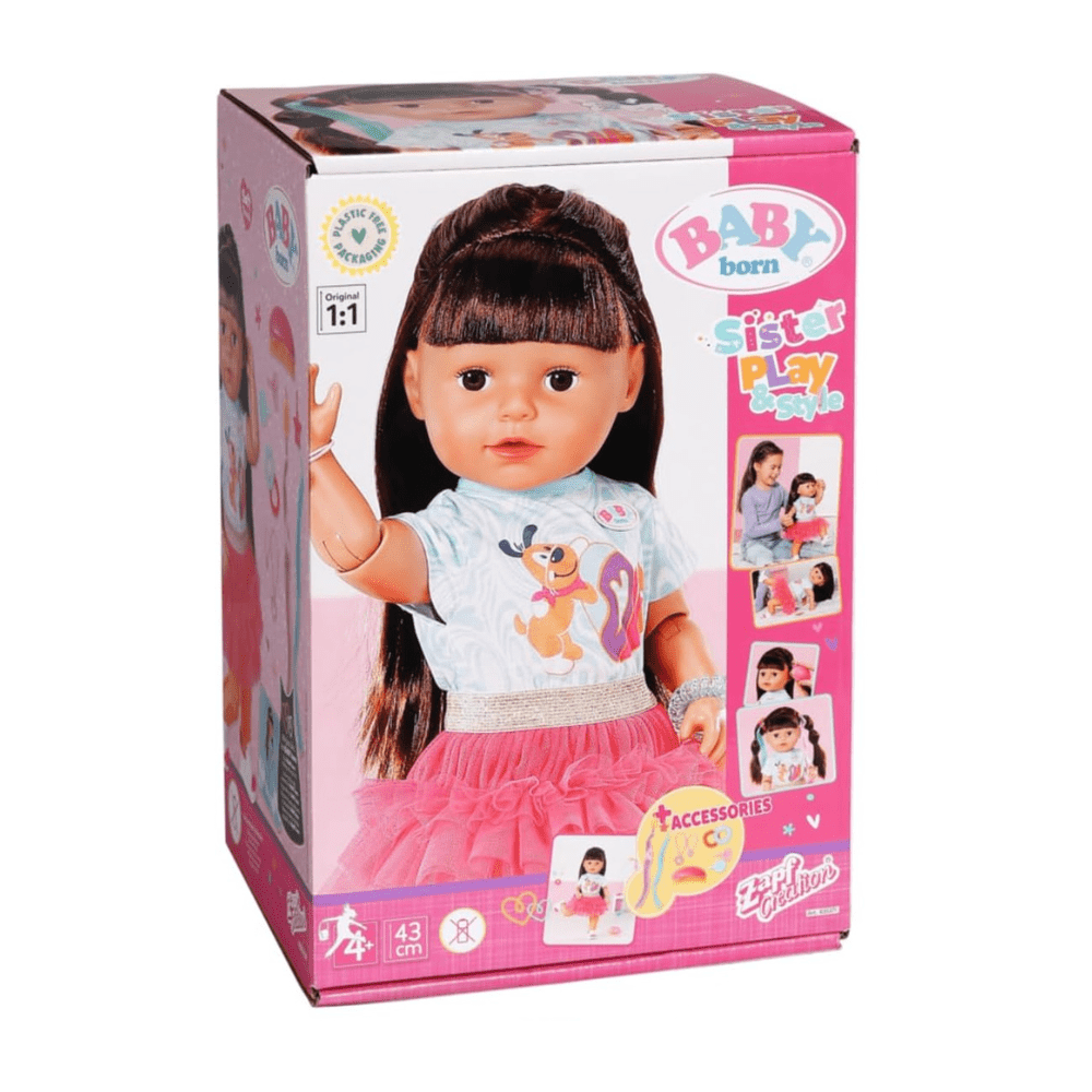 Baby Born Sister Play & Sle Brunette 43Cm - Zapf - The Toy Store