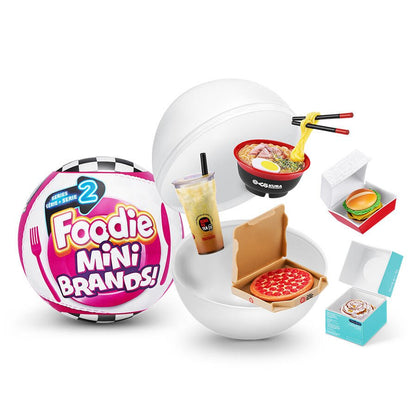 Mini collectible ball with food accessories: ramen bowl, drink cup, burger box, and pizza