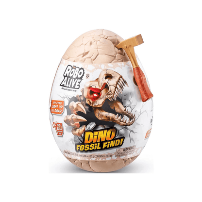 Dino fossil dig egg toy with graphic shell and tassel pull tab
