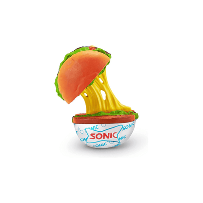 Mini food toy cup with yellow base and orange taco, green lettuce, SONIC logo