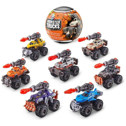 Monster Trucks mini truck set with several vehicles and an orange surprise ball