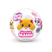 Pets Alive hamster mania toy ball with yellow plush hamster face on white shell