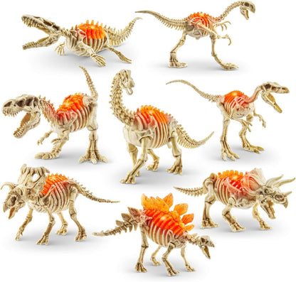 Assorted beige fossil dinosaur figures with orange rib accents