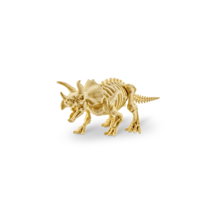 Beige triceratops-like fossil dinosaur figure with orange ribs