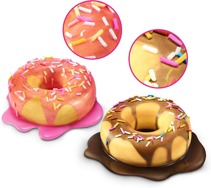 Donut slime pair: pink iced donut with sprinkles and a chocolate glazed donut