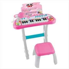 Electric Organ On Pink Stand With Stool And Microphone